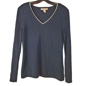 Banana Republic Women's Petite Small Navy Blue V-Neck Sweater Long Sleeve Career